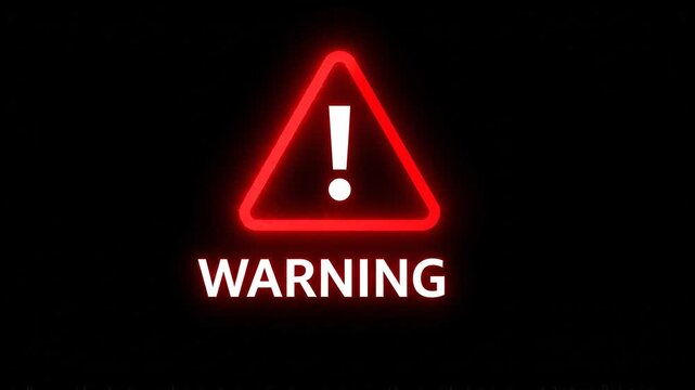 Red warning triangle glowing on black background