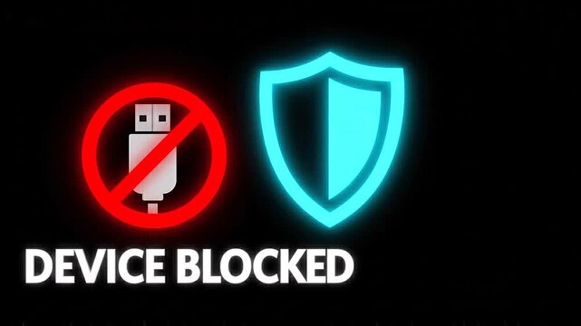 USB device blocked notification icon and shield security warning