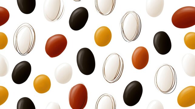 Abstract seamless pattern with colorful ovals and scribble egg shapes on white background for modern textile and wallpaper design