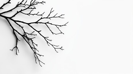 Fototapeta premium Minimalist black bare tree branch silhouette isolated on white background for elegant graphic design projects