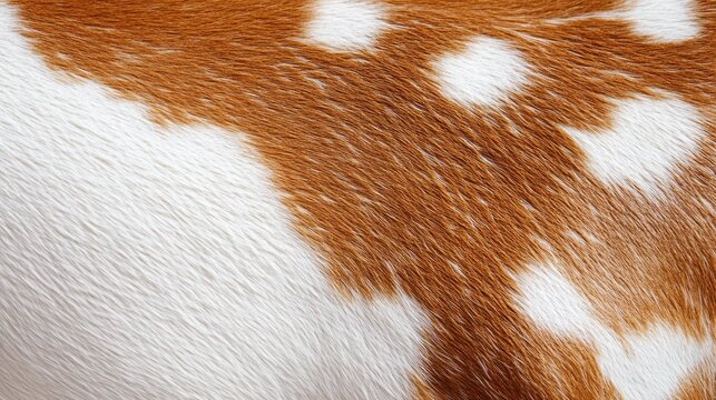 Detailed close-up of natural brown and white animal fur texture with a spotted pattern, showing individual hairs.