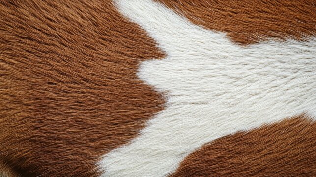 Close-up of natural cowhide texture with detailed brown and white fur pattern