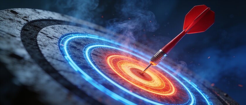 Dynamic abstract target with glowing bullseye and fiery arrow symbolizing precision and achievement