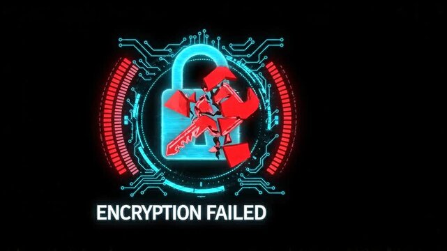 Digital padlock and key graphic with encryption failed warning