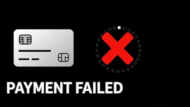 Payment failed interface with credit card and error sign animation