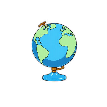 School globe icon in blue with bronze stand for geography class, isolated vector, clean edges, no shadows, transparent background
