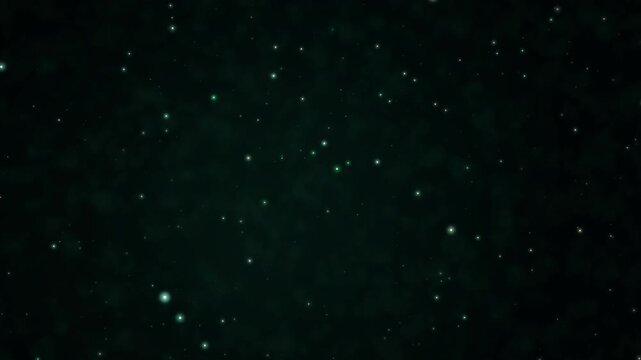Ethereal dark emerald green background with shimmering light particles slowly floating and moving
