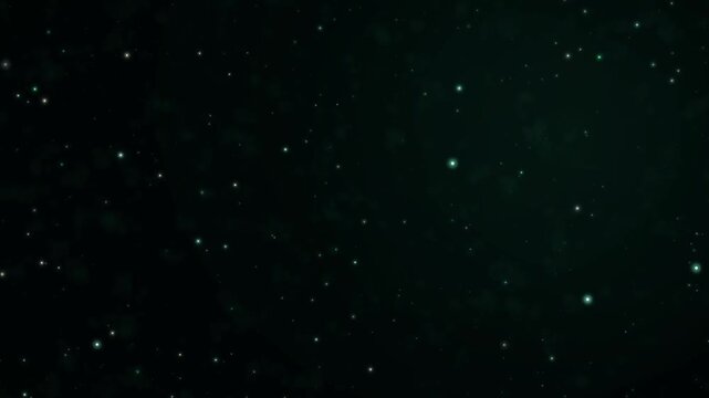 Ethereal emerald particles drifting and sparkling in dark cosmic void space motion background animation