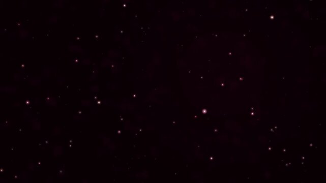 Mysterious abstract sparkling red light particles gently floating and moving through a dark cosmos