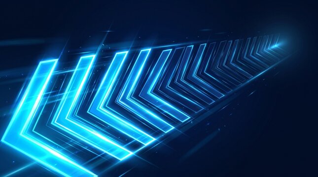 Glowing Chevron Shapes Receding Into Darkness Abstract Vector Illustration