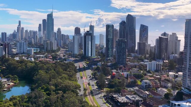 Aerial View of Surfers Paradise Skyline and Nerang River