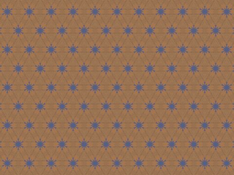 Blue stars dot a warm brown fabric pattern. Geometric shapes echo the stars' symmetry. Design feels elegant and timeless. Great for textile, wallpaper, or background. Suitable for design, branding