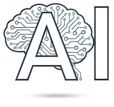 Artificial intelligence brain icon. Digital neural network logo with circuit board design.