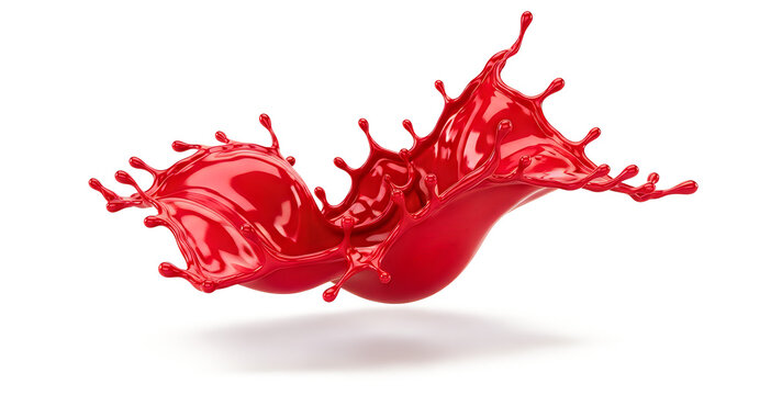 Red paint splash isolated on white. Dynamic liquid explosion for creative design projects.