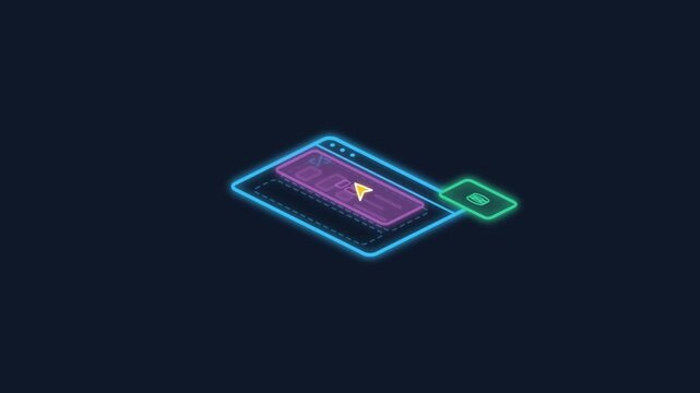 Isometric Neon Software Development Animation Loop for Coding and Web Design