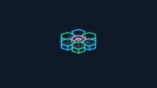 Isometric Neon Kubernetes Container Network Cloud Computing Animation Loop