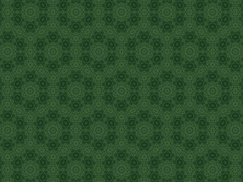 Emerald green pattern repeats with circular symmetry. Subtle texture adds depth to each repeating motif. Perfect for elegant, vintage, or nature-inspired backgrounds. Suitable for design, wallpaper