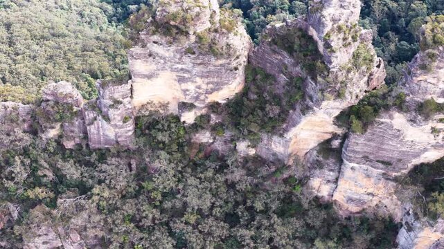 Aerial View of the Three Sisters Rock Formations in Blue Mountains
