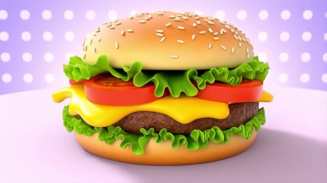 Delicious 3D Cartoon Burger Bouncing and Floating Loop Animation
