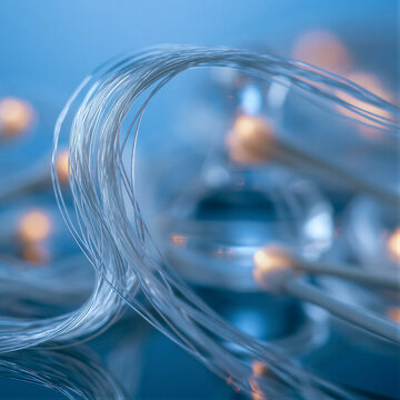 Macro close-up of pristine white dental floss forming a graceful arc from a sleek dispenser on a light blue gradient, soft cinematic lighting for oral care advertising and dental clinic promotion.