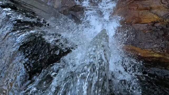 Close Up of Rushing Waterfall Over Rocks in Blue Mountains