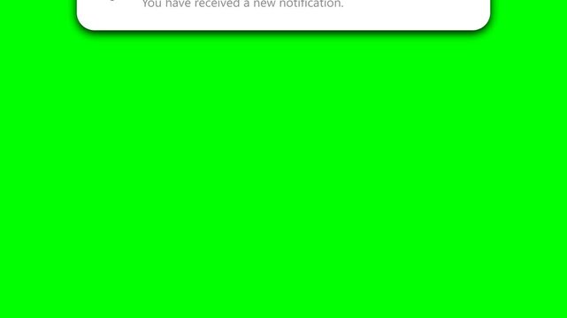 Mobile Smartphone Push Notification Popup with New Message Alert on Green Screen Chroma Key Background, Digital UI Design Illustration
