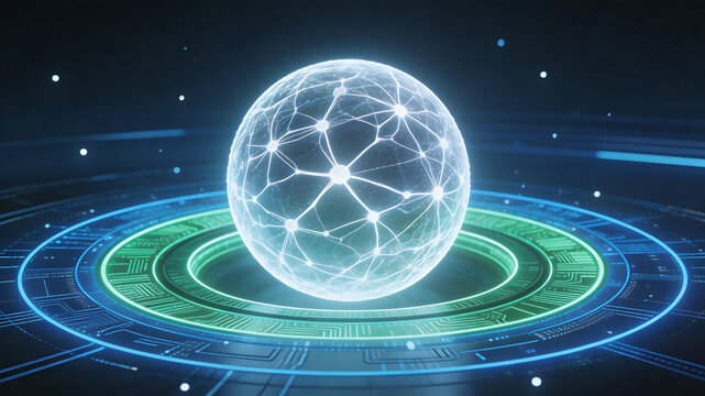 Glowing digital sphere with network connections