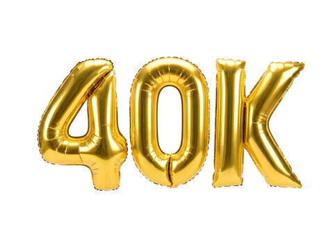 Forty thousand k number gold balloons isolated on transparent background.