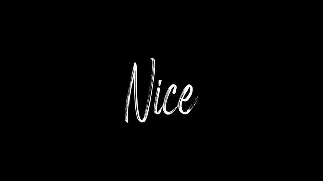 Nice glowing text animation. Glowing sign Nice on black background. sign Nice icon on transparent .