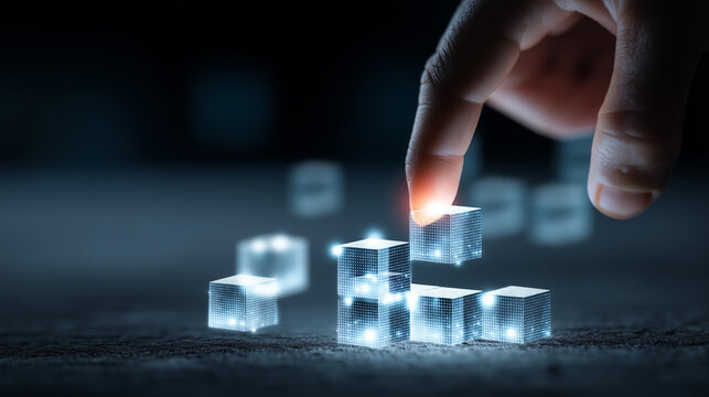 Hand building digital business architecture. Constructing virtual corporate strategy model.
