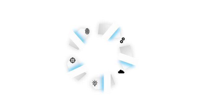 Abstract Circular Geometric Rotation Animation on White Background, Minimal Blue Technology Motion Graphic Loop 4K