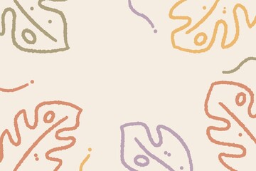 Boho tropical monstera leaves border frame template in colorful pastel on off white background © Rianity