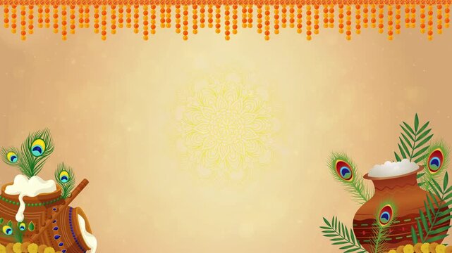Krishna Janmashtami Background with Dahi Handi and Peacock Feather