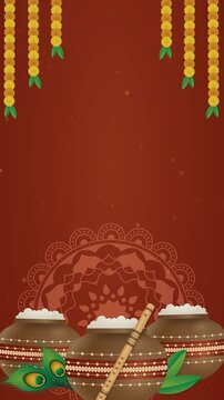 Krishna Janmashtami Festival with Butter Pots and Bansuri Animation