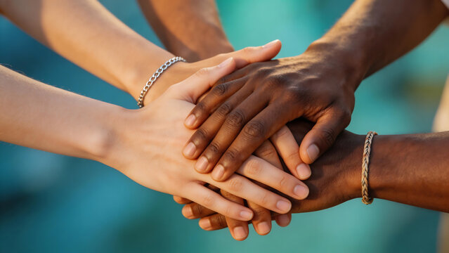 Hands stacked together in unity