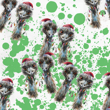 Christmas Emus Repeat Pattern
