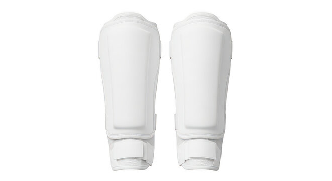 Pair of white soccer shin guards for sports protection isolated on transparent background