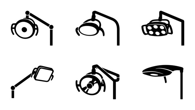Surgical Lights Collection, Medical Exam Lamps, Clinic Lighting Icons, Healthcare Illumination Vector Set