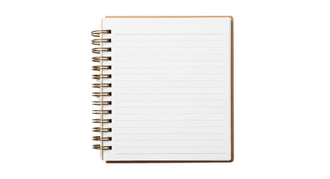 Open spiral notebook with lined pages for writing isolated on transparent background