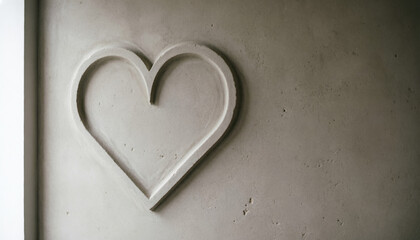 Obraz premium Minimalist heart symbol embossed on a textured grey concrete wall.