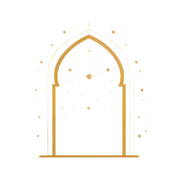 Golden Islamic Arch Frame with Stars on White Background