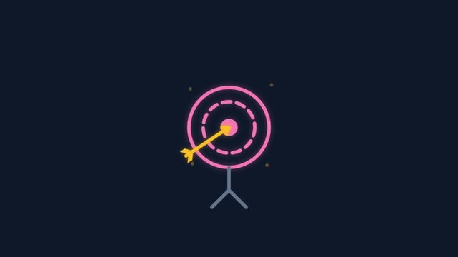 Target Bullseye Neon Animated Icon for Business Goal and Success Motion Graphic