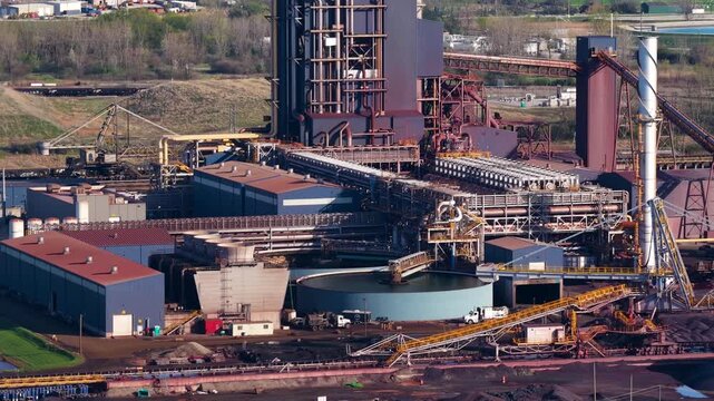 Industrial steel mill producing metal and iron