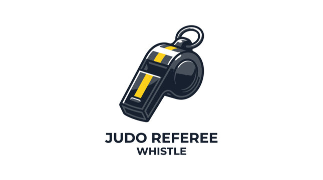 Professional Judo Referee Whistle Vector Illustration with Yellow Stripes Isolated on White Background