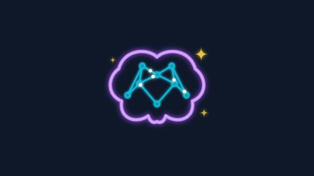Glowing Neon Brain Neural Network Motion Graphic with Pulsing Data Nodes Loop