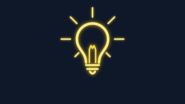 Light Bulb Lighting Up Glowing Yellow Icon Animation for Creative Idea