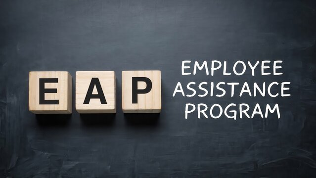 EAP Employee Assistance Program on wooden block and chalkboard