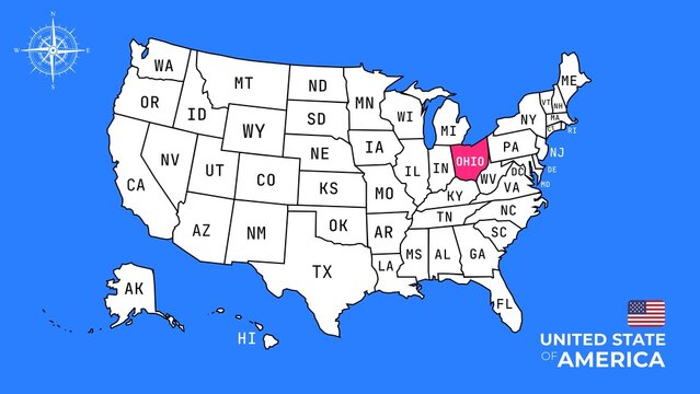 Ohio State, USA, vector map isolated on United states map.