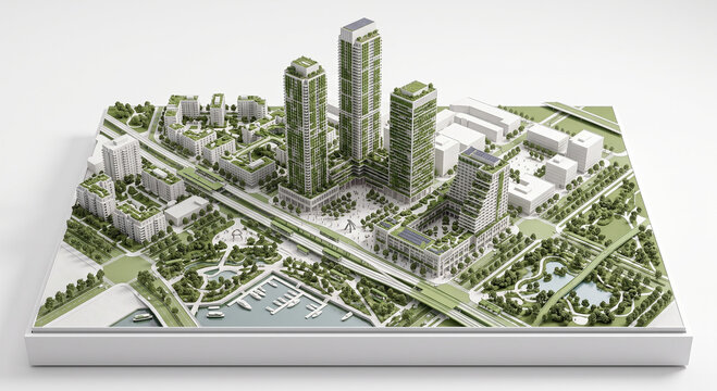 3D Vertical Forest City Model: Eco-Skyscraper Urban Master Plan