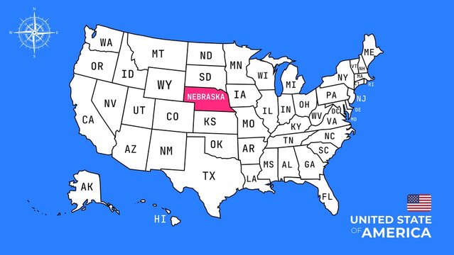 Nebraska State, USA, vector map isolated on United states map.